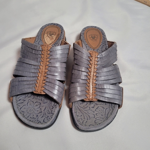 Ariat Costa Gray Blue Brown Leather Strap Slides Sandals Women's Size 6B - Picture 2 of 8